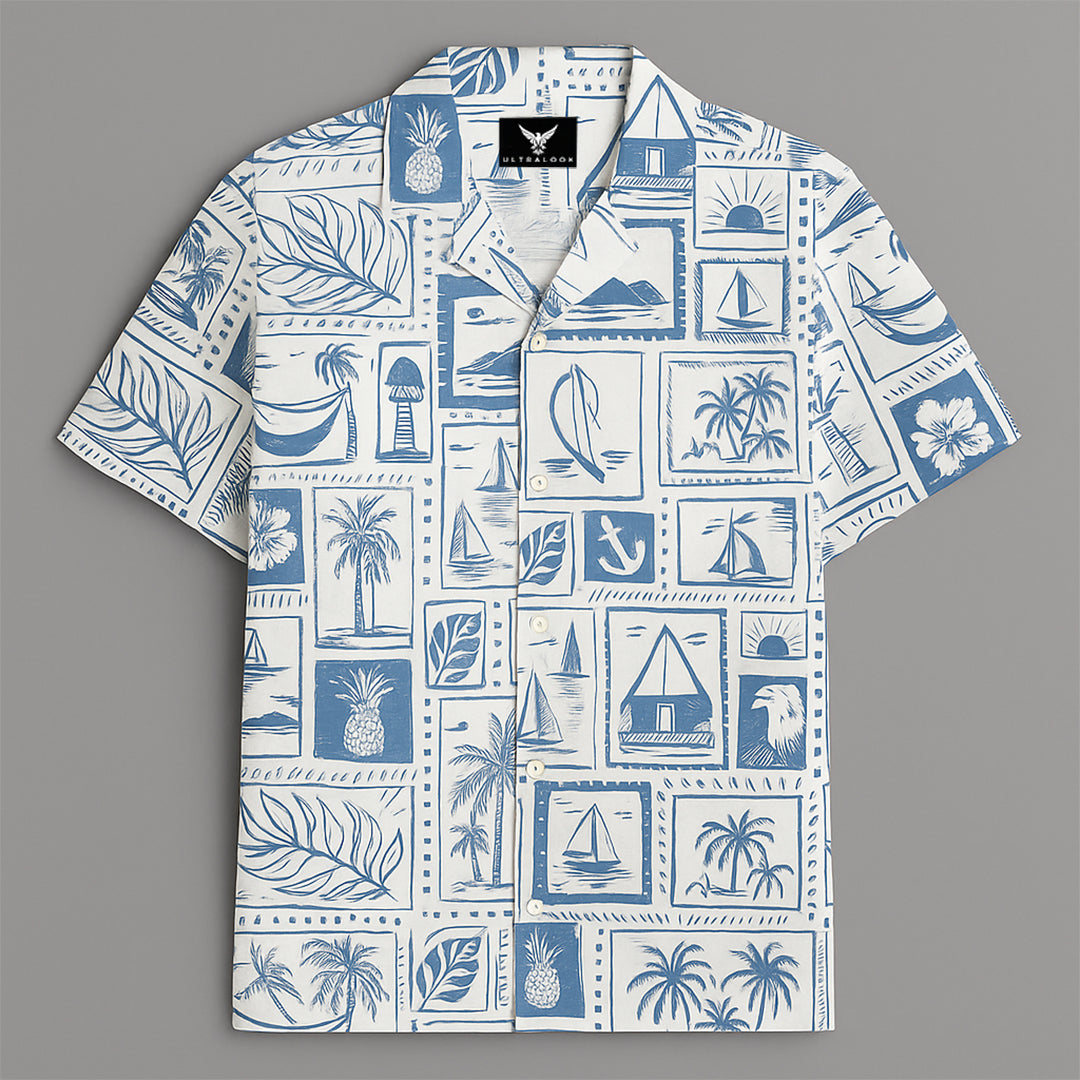 White Printed Half Sleeve Shirt