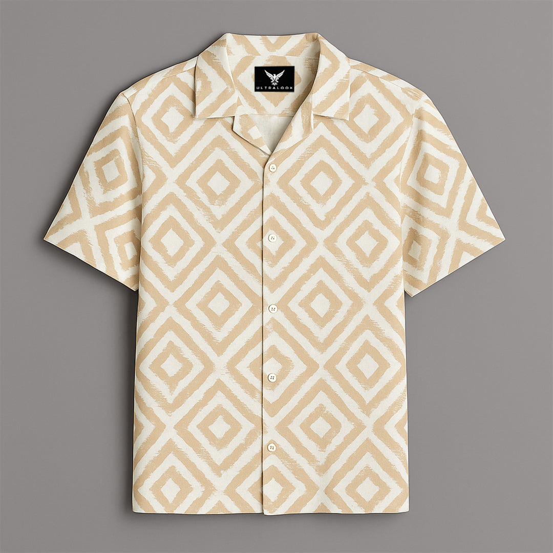 Beige Printed Half Sleeve Shirt