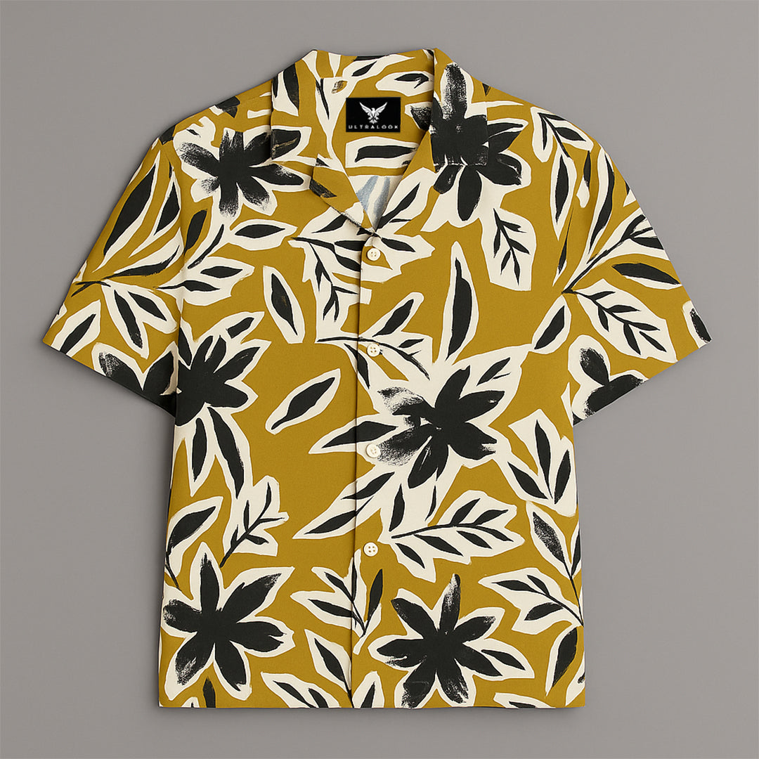 Mustard Printed Half Sleeve Shirt