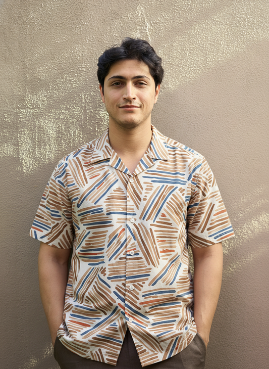 Beige Printed Half Sleeve Shirt