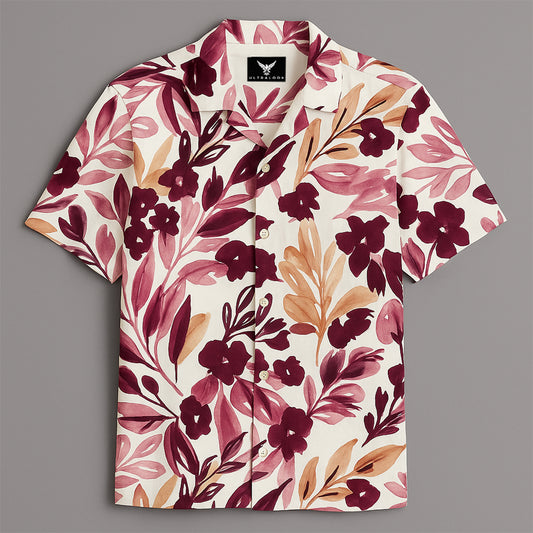 Wine Flower Printed Half Sleeve Shirt