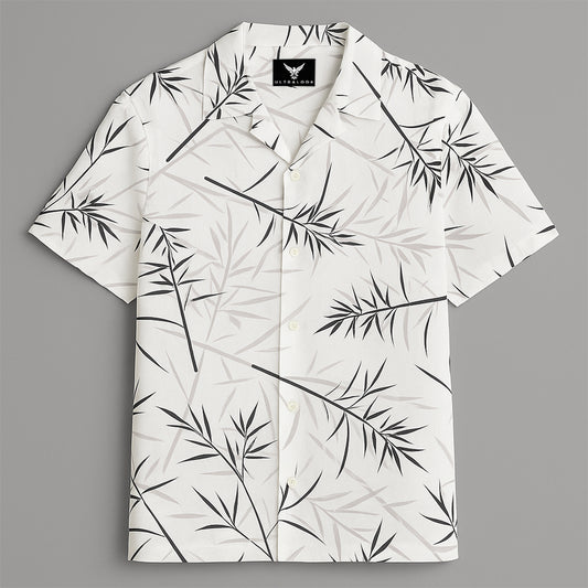 White Leaf Printed Half Sleeve Shirt