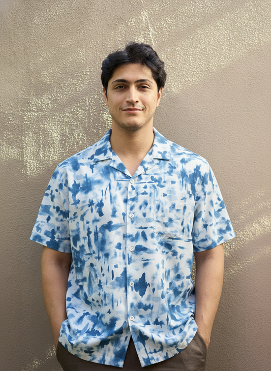 Blue Printed Half Sleeve Shirt