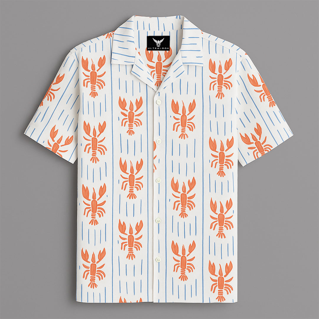 White Lobster Printed Half Sleeve Shirt