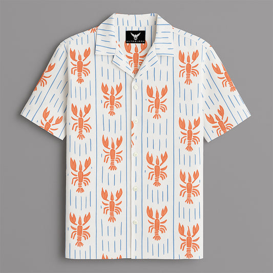 White Lobster Printed Half Sleeve Shirt
