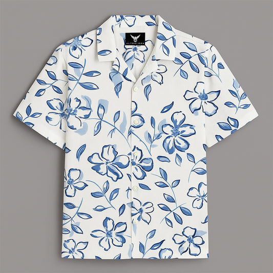 White Flower Printed Half Sleeve Shirt