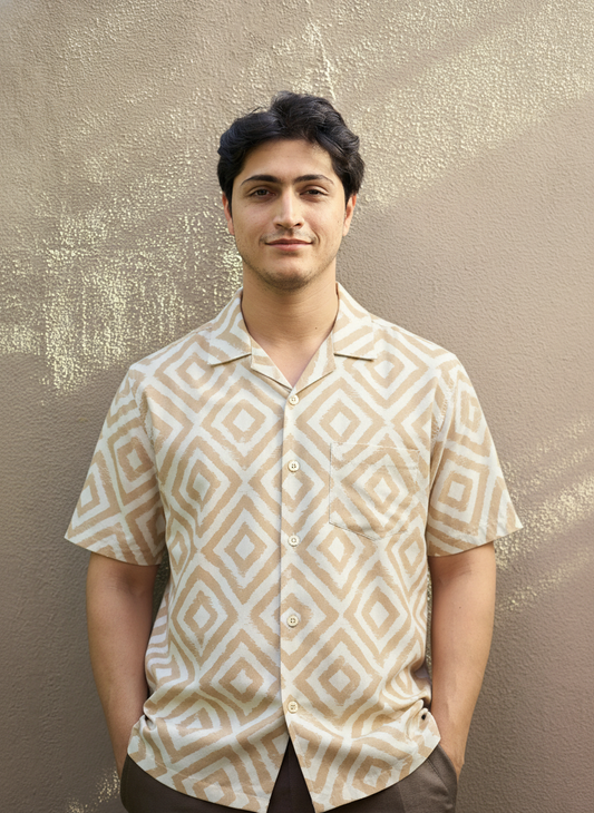 Beige Printed Half Sleeve Shirt