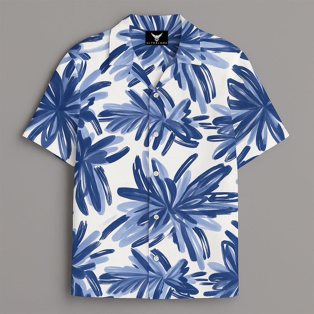 Blue Flower Printed Half Sleeve Shirt