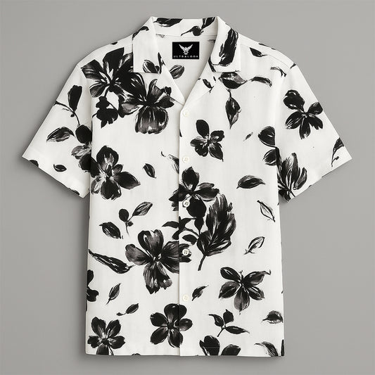 White Flower Printed Half Sleeve Shirt