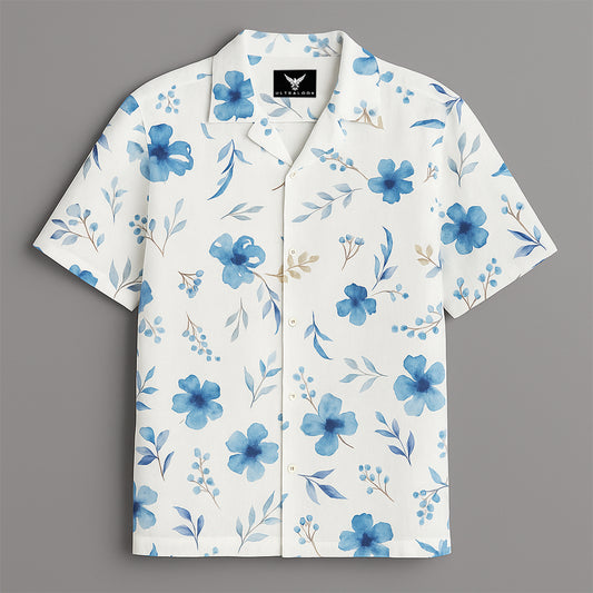 White Flower Printed Half Sleeve Shirt