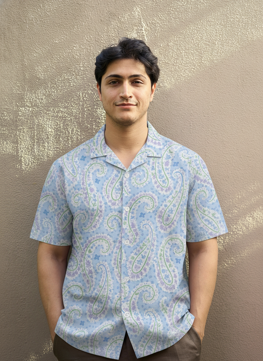 Blue Paisley Printed Half Sleeve Shirt