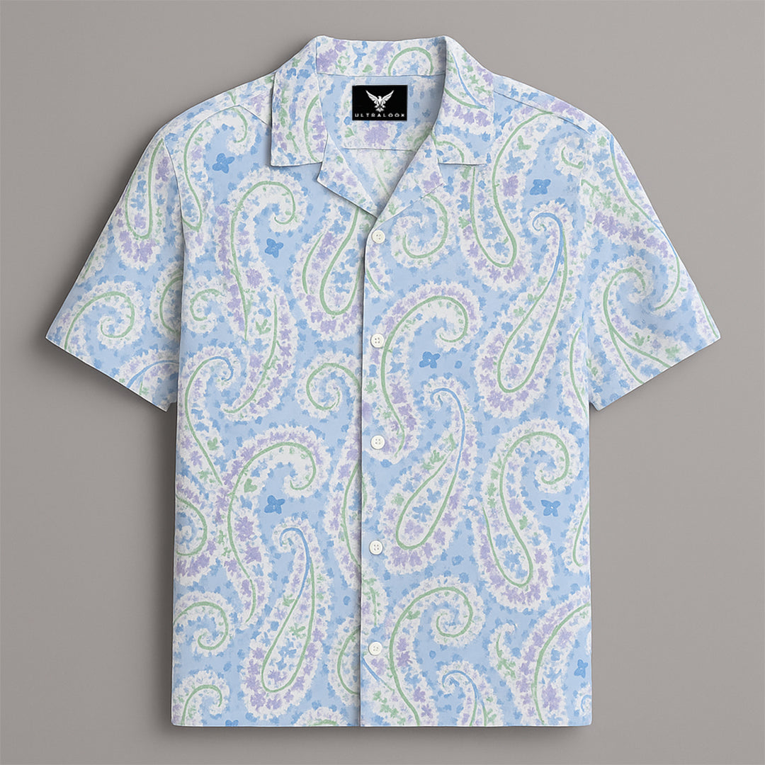 Blue Paisley Printed Half Sleeve Shirt