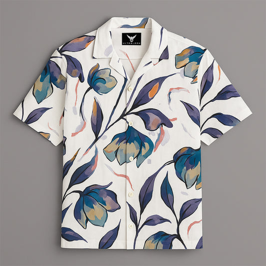 White Flower Printed Half Sleeve Shirt