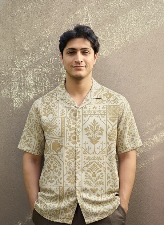 Beige Printed Half Sleeve Shirt