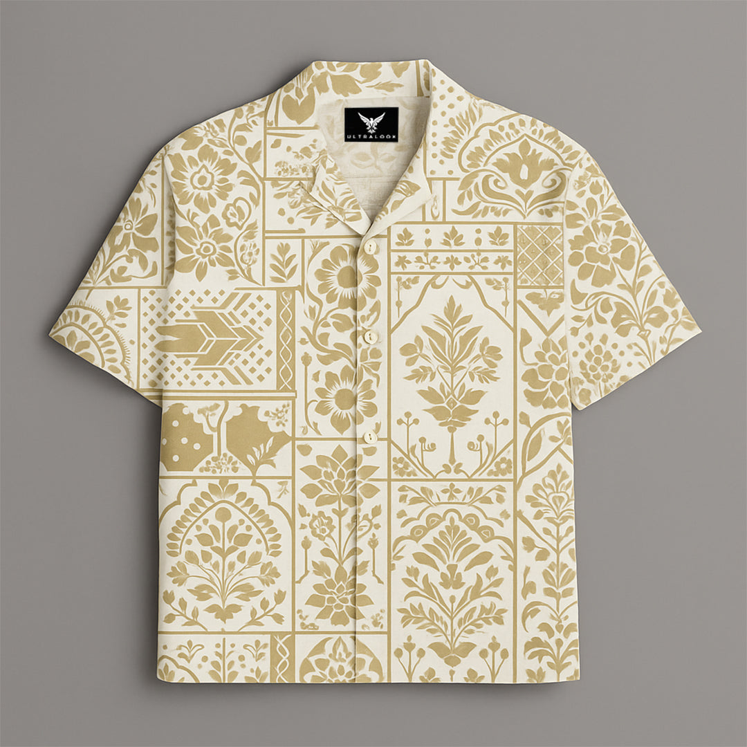 Beige Printed Half Sleeve Shirt