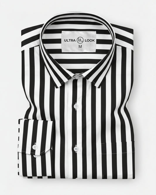 Black And White Striped Printed Shirt